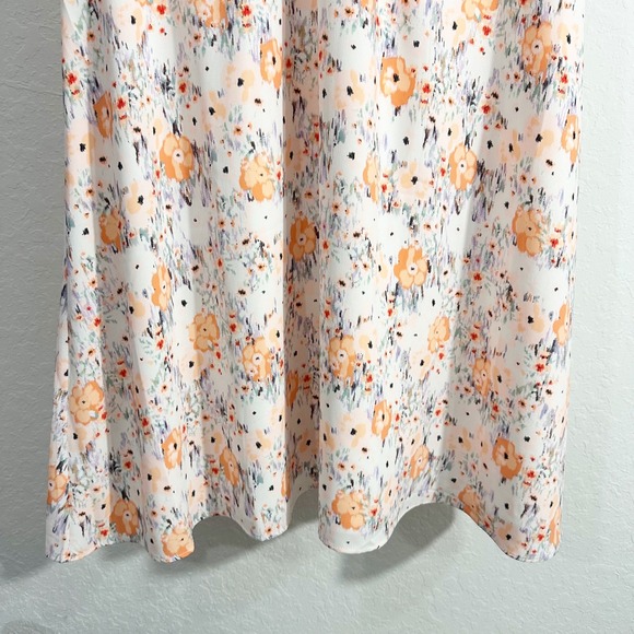 Loft Floral Print Short Sleeve Cinched‎ Waist Midi Dress White 12 Cottagecore - Picture 6 of 11